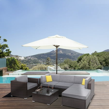 Outdoor Furniture For Kids Patio Furniture Sets Clearance, 6 Piece Conversation Set w/Coffee Table, Patio Sofa, Ottoman, All-Weather Rattan Wicker Sofa sectional furniture Set, Outdoor Couch Set for Backyard, Pool, Brown, W6889 ()