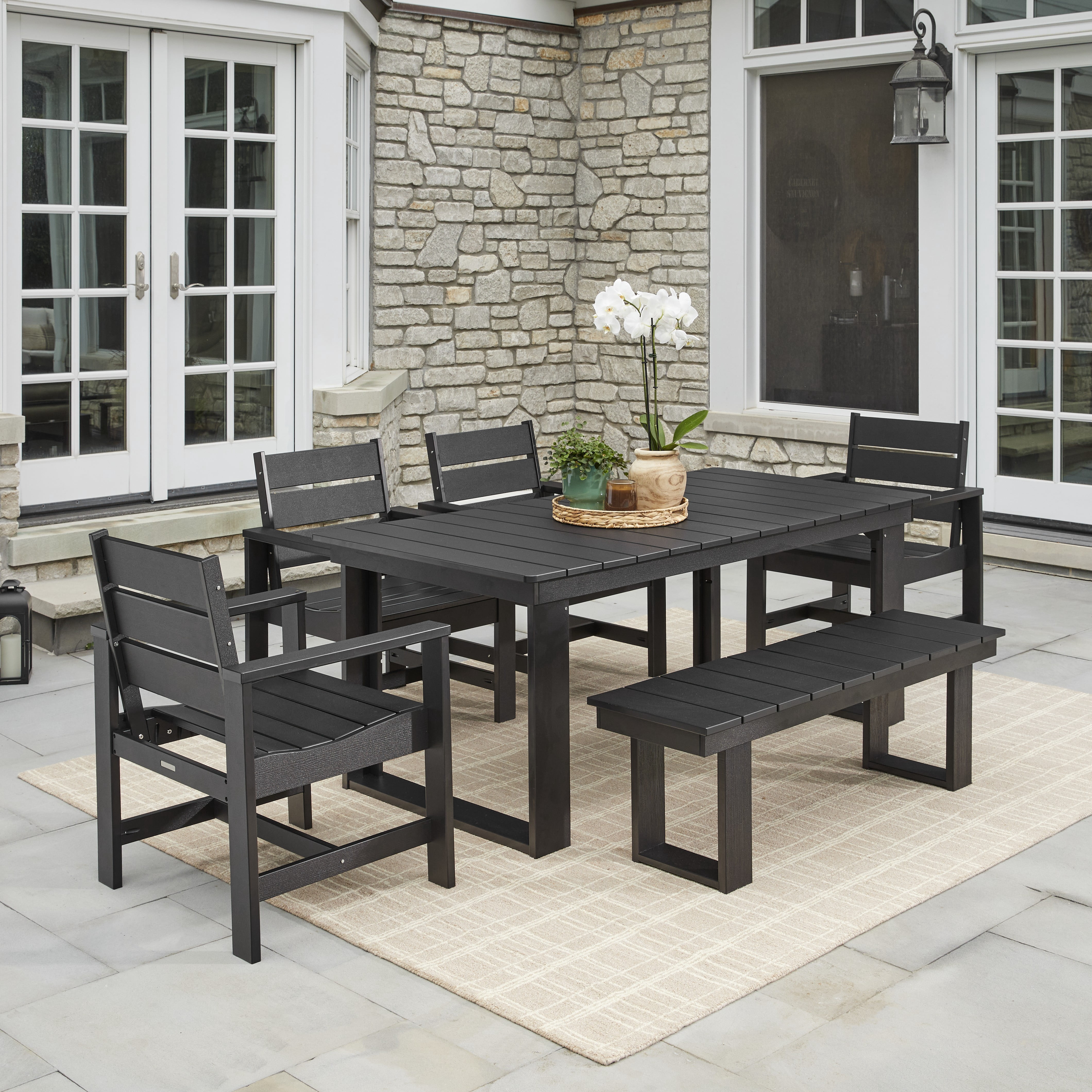 Better Homes & Gardens Ezra Outdoor HDPE Dining Table, Black