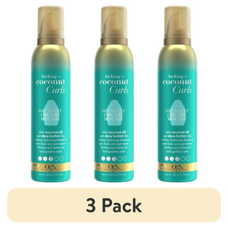 (3 pack) OGX Locking + Coconut Curls Enhancing Decadent Creamy Hair Styling Mousse 7.9 oz