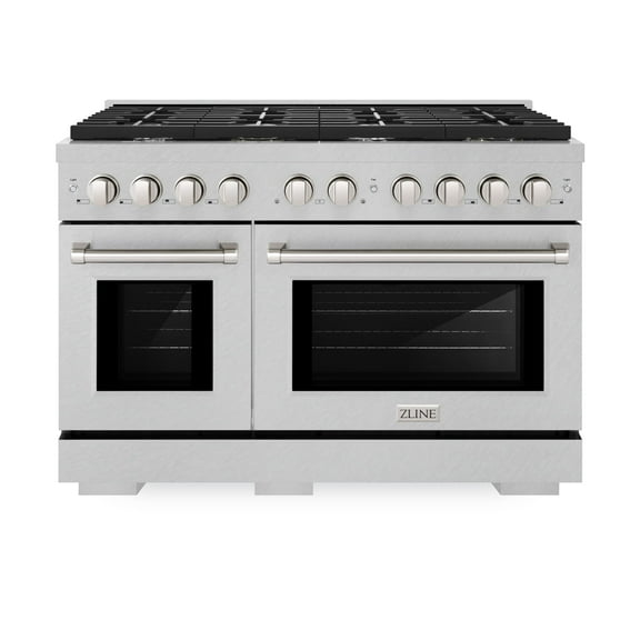 ZLINE 48 in. 6.7 cu. ft. Paramount Double Oven Gas Range with 8 Burner Cooktop in DuraSnow Stainless Steel (SGRS-48)