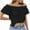 Black, variant on Taqqpue Women's Off Shoulder Tops Solid Color Ruffle Short Sleeve Ruched Casual Loose Tee Shirt Stretch Summer Blouses Tops for Women