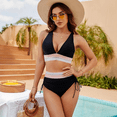 thumbnail image 3 of Olaglory Women Bikini Sets, Two Piece Tummy Control SwimSuits for Women, High Waisted Push Up Color Block Drawstring Womens Bathing Suit, Black, 3 of 7