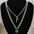 thumbnail image 3 of 2 piezas de collar retro en forma de cruz, colgante decorativo con forma de cerradura, joyería (plata), 3 of 6