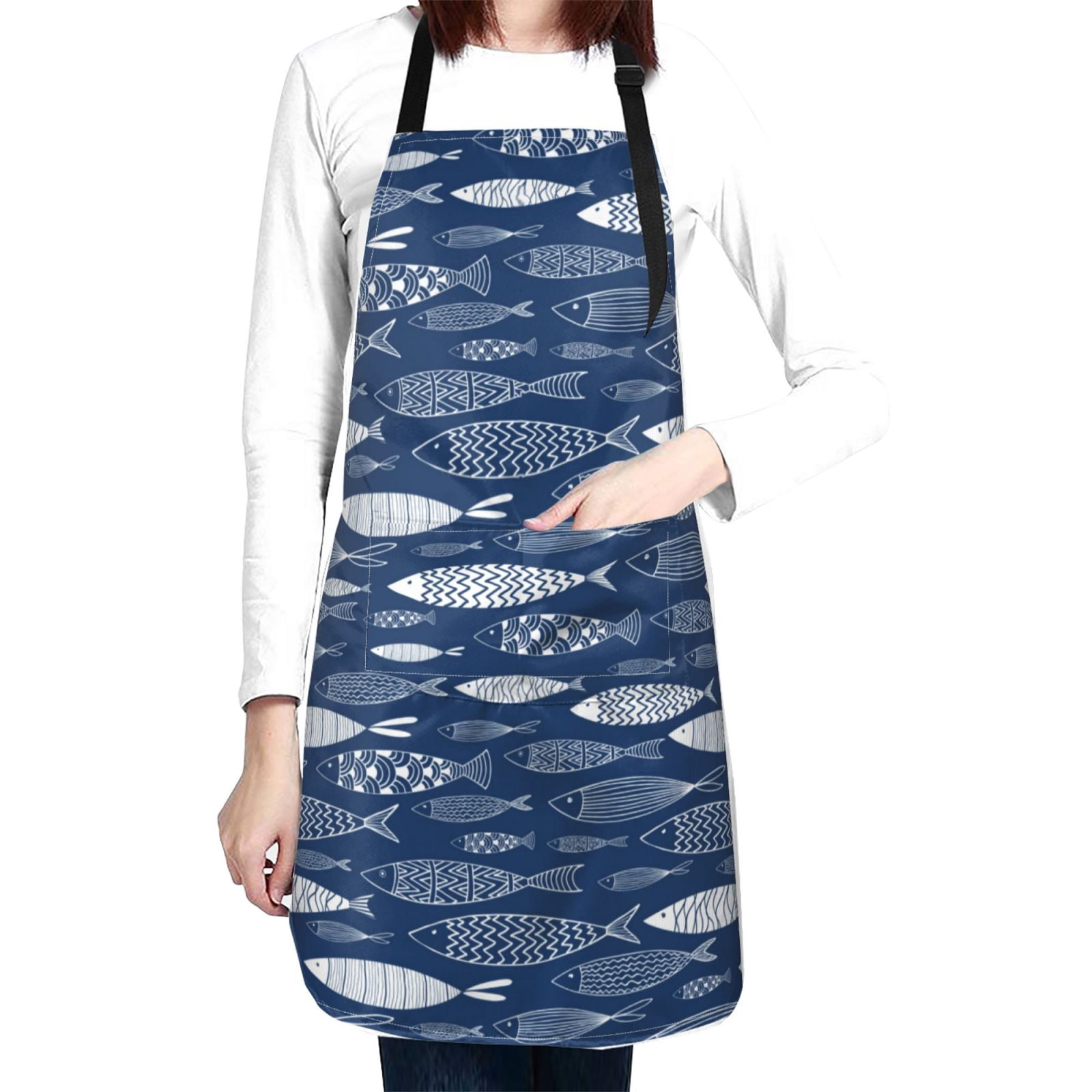 Kdxio Ornamental Fish Apron with Pockets Adjustable Kitchen Aprons for Men Women Waterproof Aprons for Cooking,Drawing,Crafting, Baking Household Cleaning