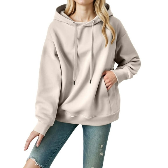 ManxiVoo Women's Thick Sleeve Hooded Sweater Coat Style Top for Autumn and Winter New Comfort Wear L Size Beige