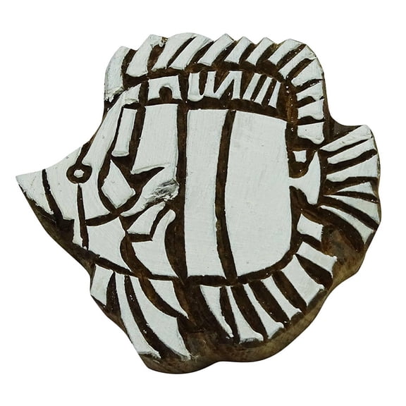 Hand Carved Brown Textile Wooden Fish Stamp Decorative Blockprint