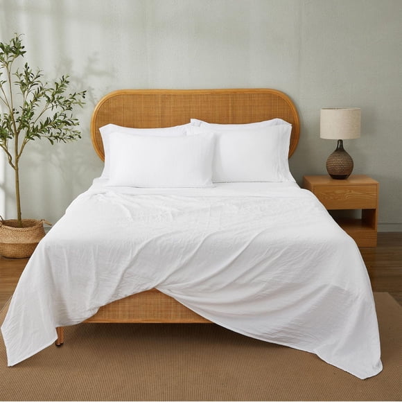 Mainstays Washed Ultra Soft Microfiber Bed Sheet Set, King, Arctic White, 4 Piece