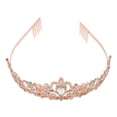 thumbnail image 4 of Corona de novia con diamantes de imitación, elegante y brillante, corona de princesa para Halloween, oro rosa, 4 of 14