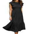 thumbnail image 4 of Femmes Flutter Manches Courtes Smocked Midi Robe d'Été Casual Tiered A-Line Robe Blanche S, 4 of 6