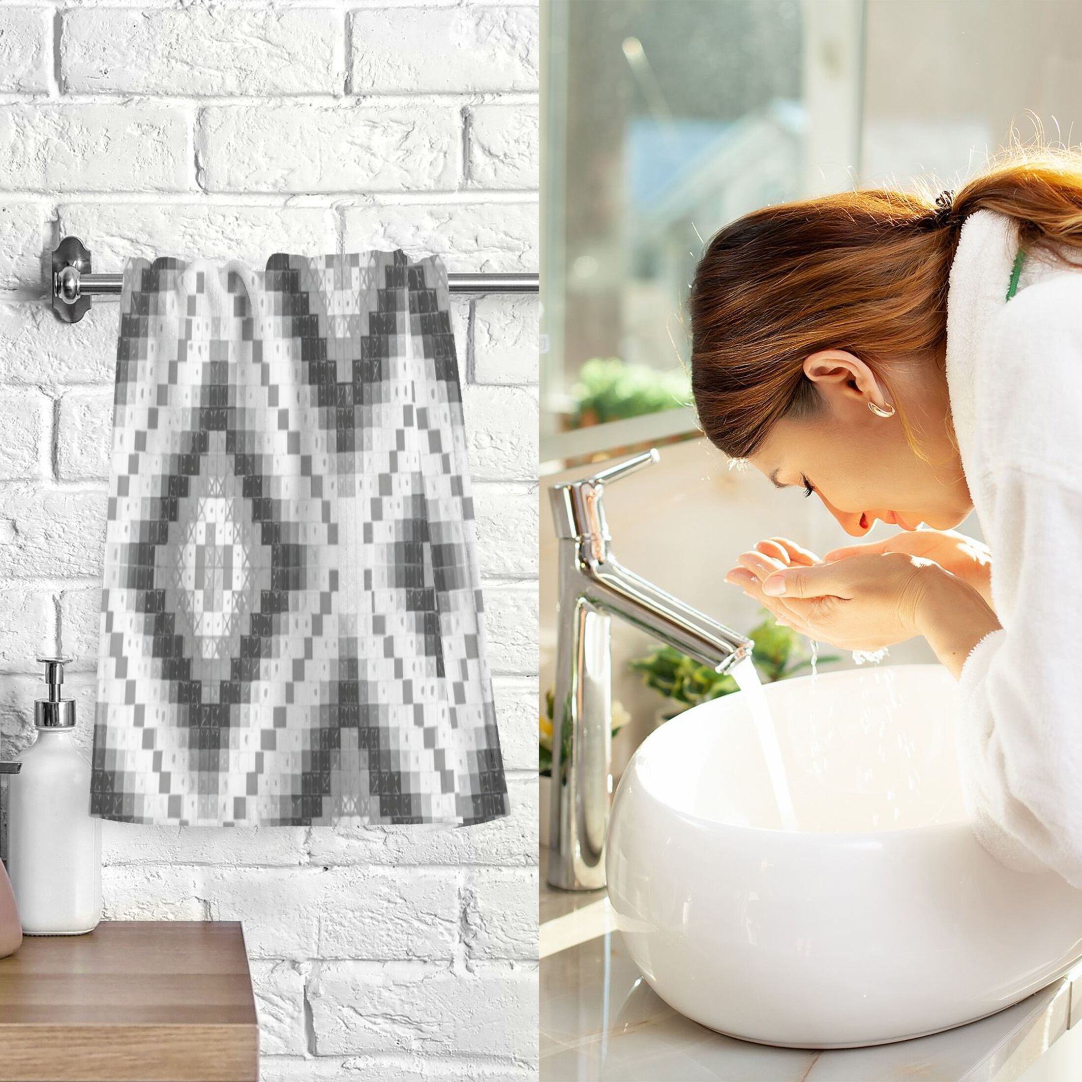 2 Pieces of Cotton Towel Face Towel Set Hand Towel Bath Towel Cotton Bath Towel Sets Black and White Pattern