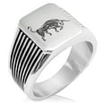 thumbnail image 1 of Stainless Steel Celtic Bull Rune Needle Stripe Pattern Biker Style Polished Ring, 1 of 1