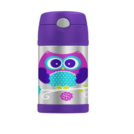 Genuine Thermos Brand Funtainer Durable Stainless Steel Vacuum Metal Purple Insulated Straw Bottle 12-Ounce (Not for hot liquids) - Owl, Genuine Thermos.., By (Best Thermos For Hot Liquids)