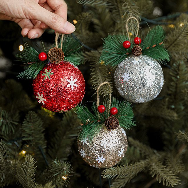 ¡Compra y Aprovecha las Mejores Ofertas!, Nueva bola de Navidad adhesiva con lentejuelas, agujas de pino, nueces, decoración de espuma de alta calidad, bola de Navidad para decoración del hogar