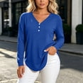 thumbnail image 5 of hoksml Women's V Neck Henley Long Sleeve T Shirt, 3 Button Front Curved Hem Casual Blouse, Loose Fit Basic Top Solid Colors, 5 of 6