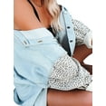 thumbnail image 6 of Okbabeha Women's Long Sleeve Button Down Leopard Contrast Loose Denim Jackets, 6 of 8
