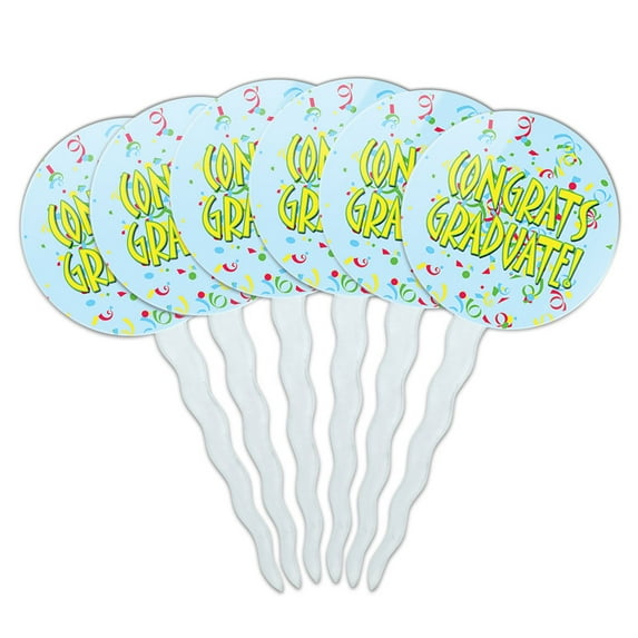 Congrats Graduate Congratulations Graduation Cupcake Picks Toppers - Set of 6