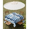 thumbnail image 3 of Outdoor Tablecloth with Umbrella Hole, Geometric Blue Ombre Spillproof Waterproof Outdoor Table Cover, Modern Gradient White Ocean Striped Patio Tablecloths for Party/Garden/Picnic, Square 54"x54", 3 of 9