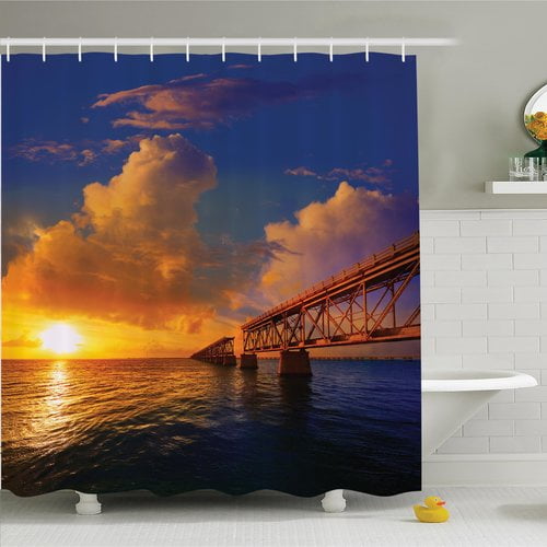 Ambesonne Nature Romantic Scenery Ocean Shower Curtain Set