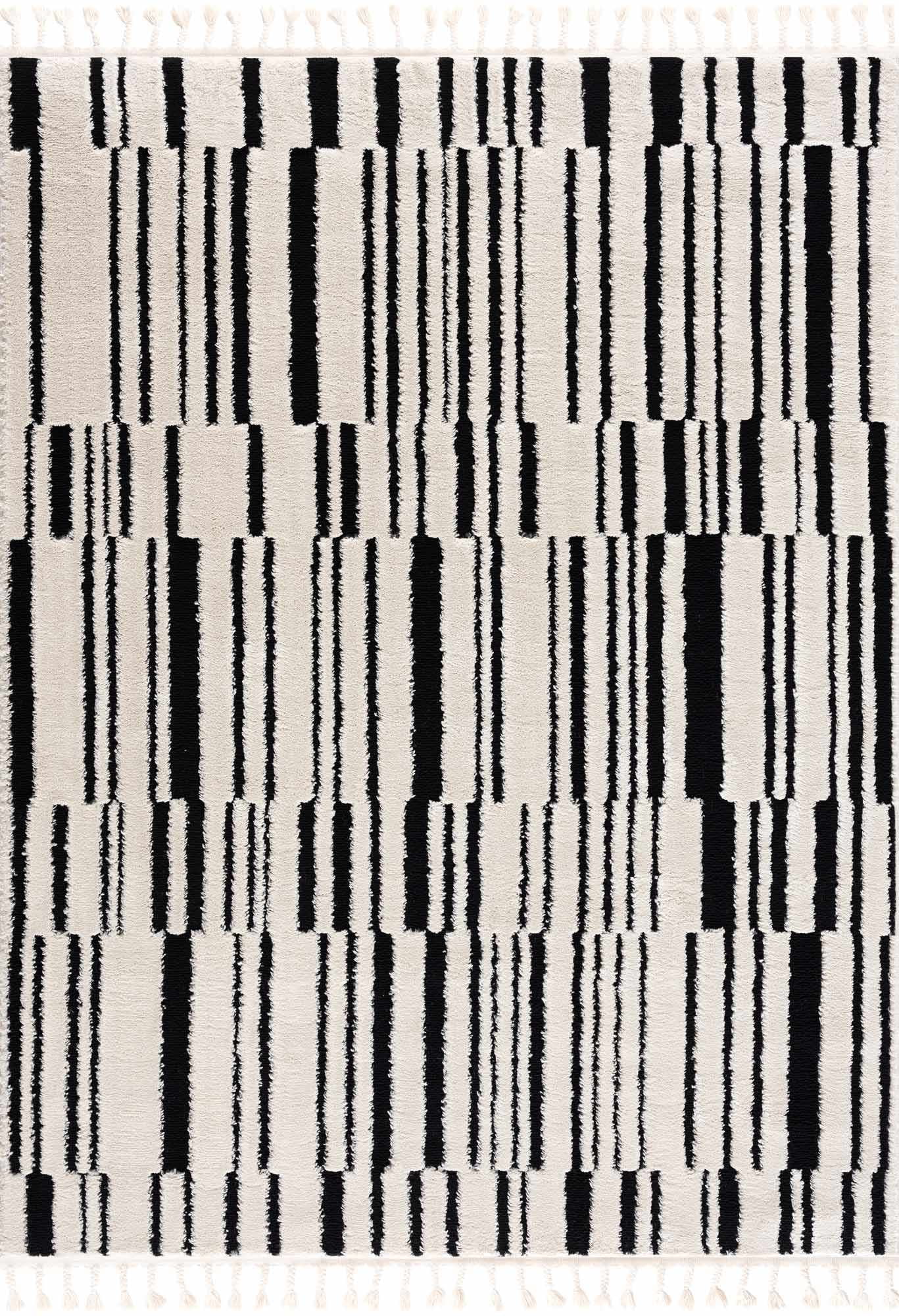 Hauteloom Deren Hallway, Kitchen Bohemian Shag Runner Rug - Soft Shaggy Farmhouse - High Plush Pile - Black, White, Cream, Light Beige, Ivory - 2'7" x 7'3"