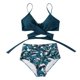 thumbnail image 2 of Traje de baño de dos piezas para mujer/adolescente, con cuello halter fruncido, bikini de cintura alta, traje de baño con espalda ajustable y teñido anudado., 2 of 8