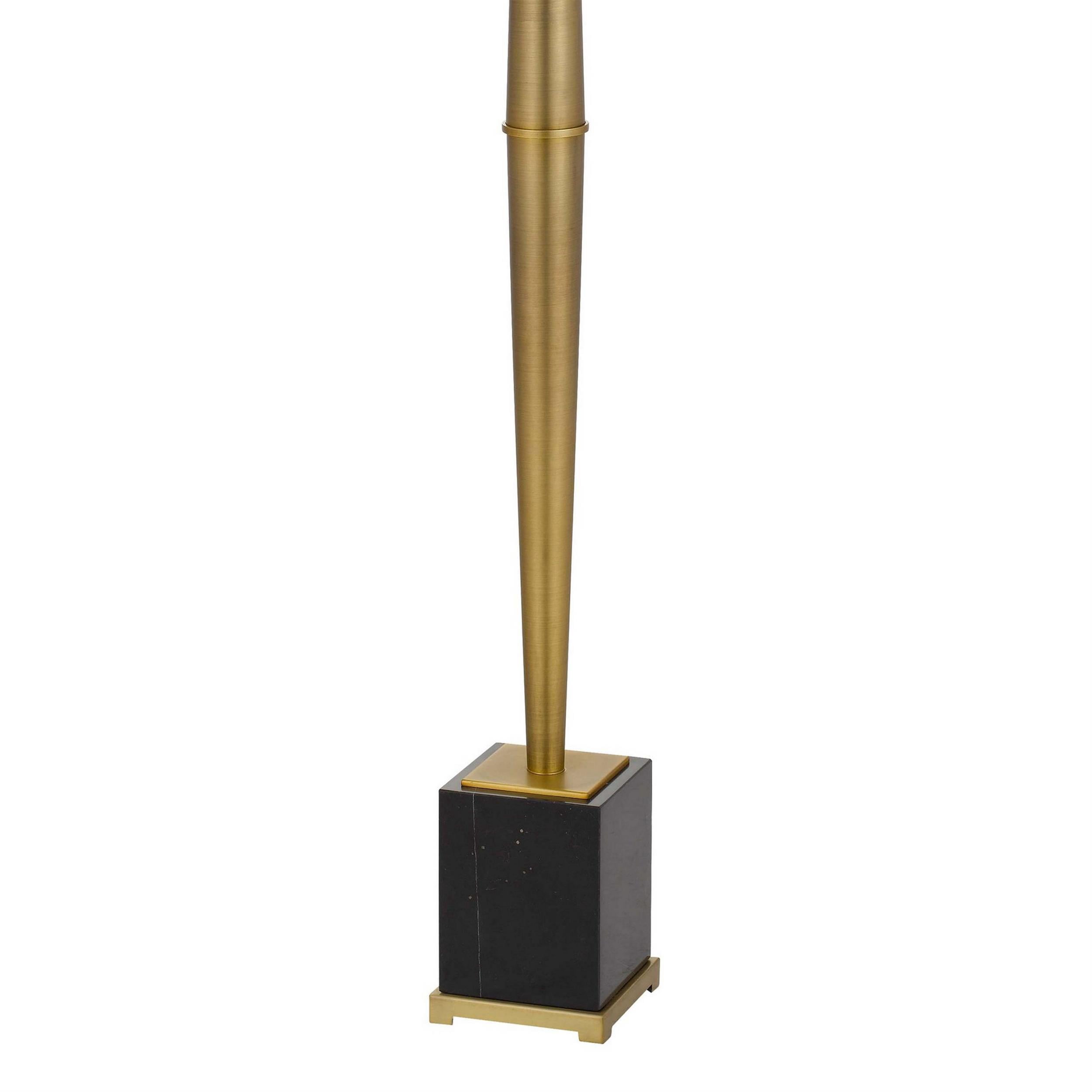 62 Inch Floor Lamp with White Drum Shade, Marble Base, Crystal, Brass