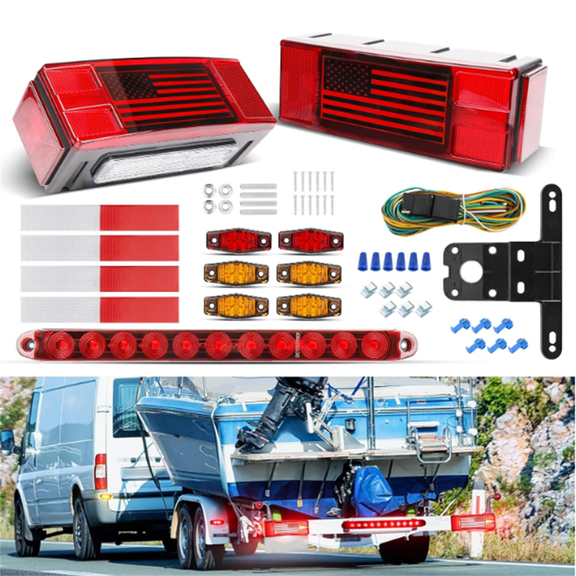 LED Trailer Lights Kit for Utility IP68 Waterproof Boat Trailer Lights and Wiring Kit w/License Plate Lights Brake Lighting Marker Lighting, for Boat Truck RV