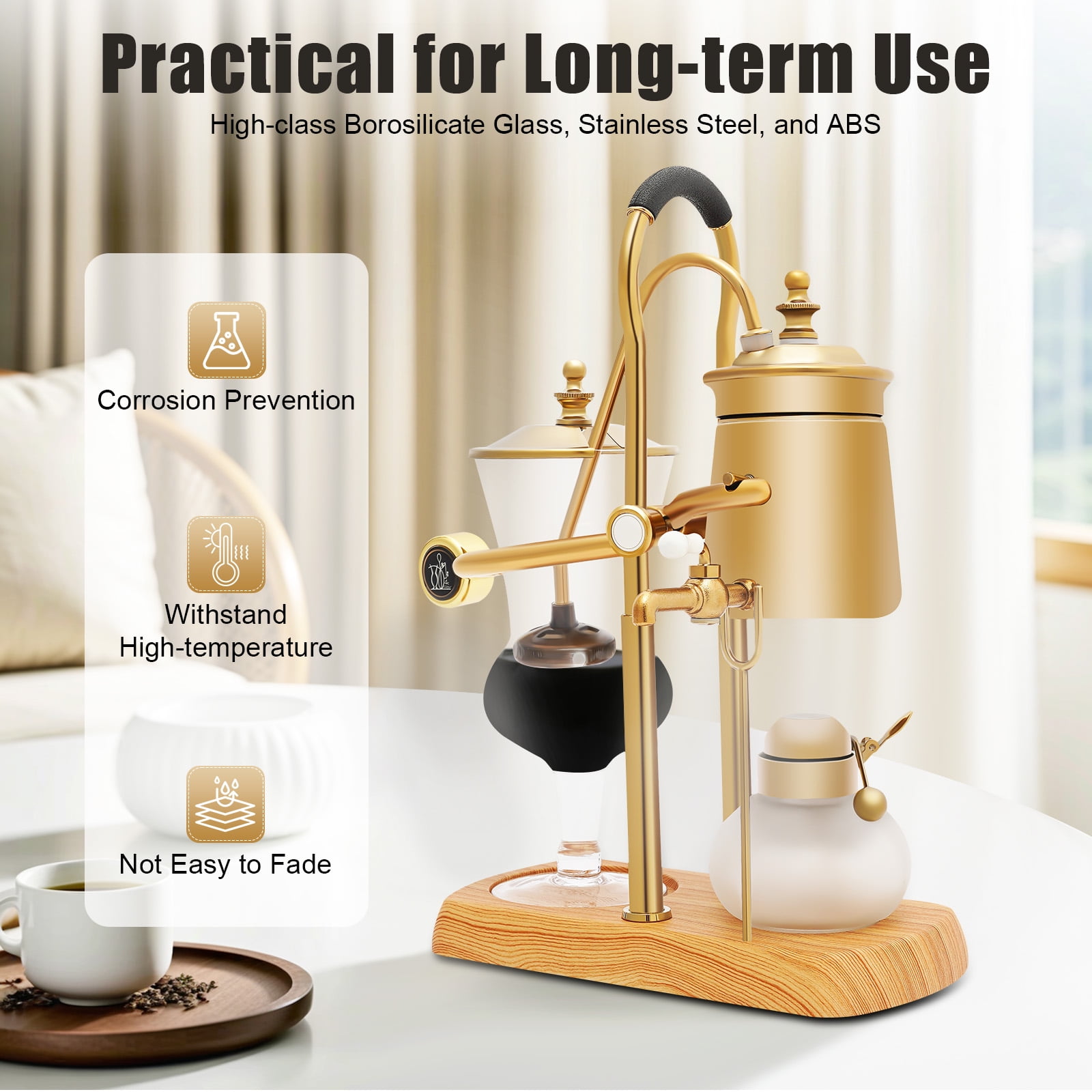 ChicHomey Golden Siphon Coffee Maker, Retro Balance Siphon Coffee Maker,Gravity Brewing,Free-Standing Mount Type,For kitchens, coffee shops