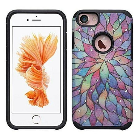 Apple iPhone 8 Plus Case Cover, Slim Hybrid Dual Layer Shock Resistant Crystal Case Cover for iPhone 8 Plus - Rainbow Flower