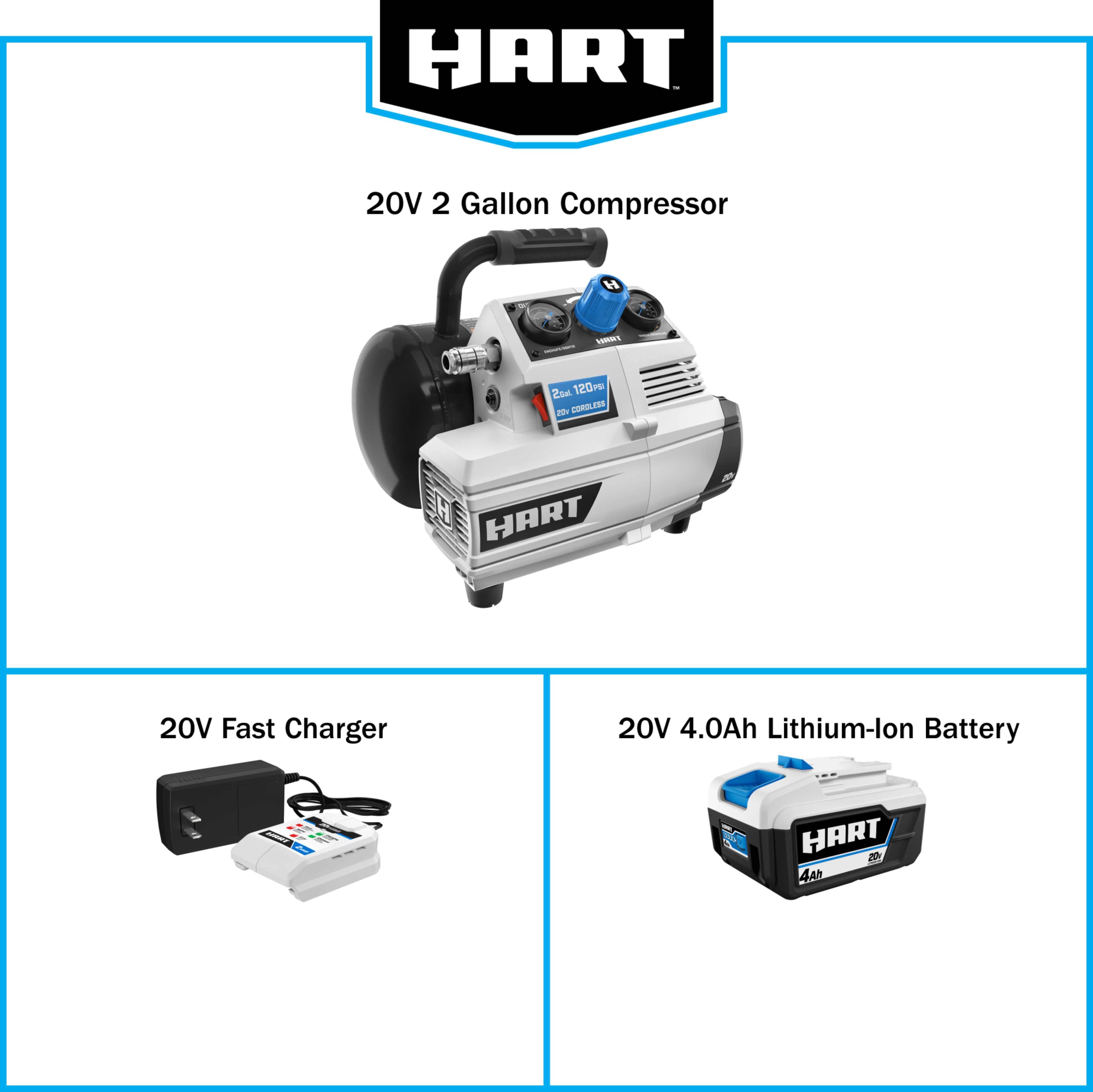 HART 20-Volt 2 Gallon Compressor Kit, (1) 4Ah Lithium-Ion Battery - image 7 of 9