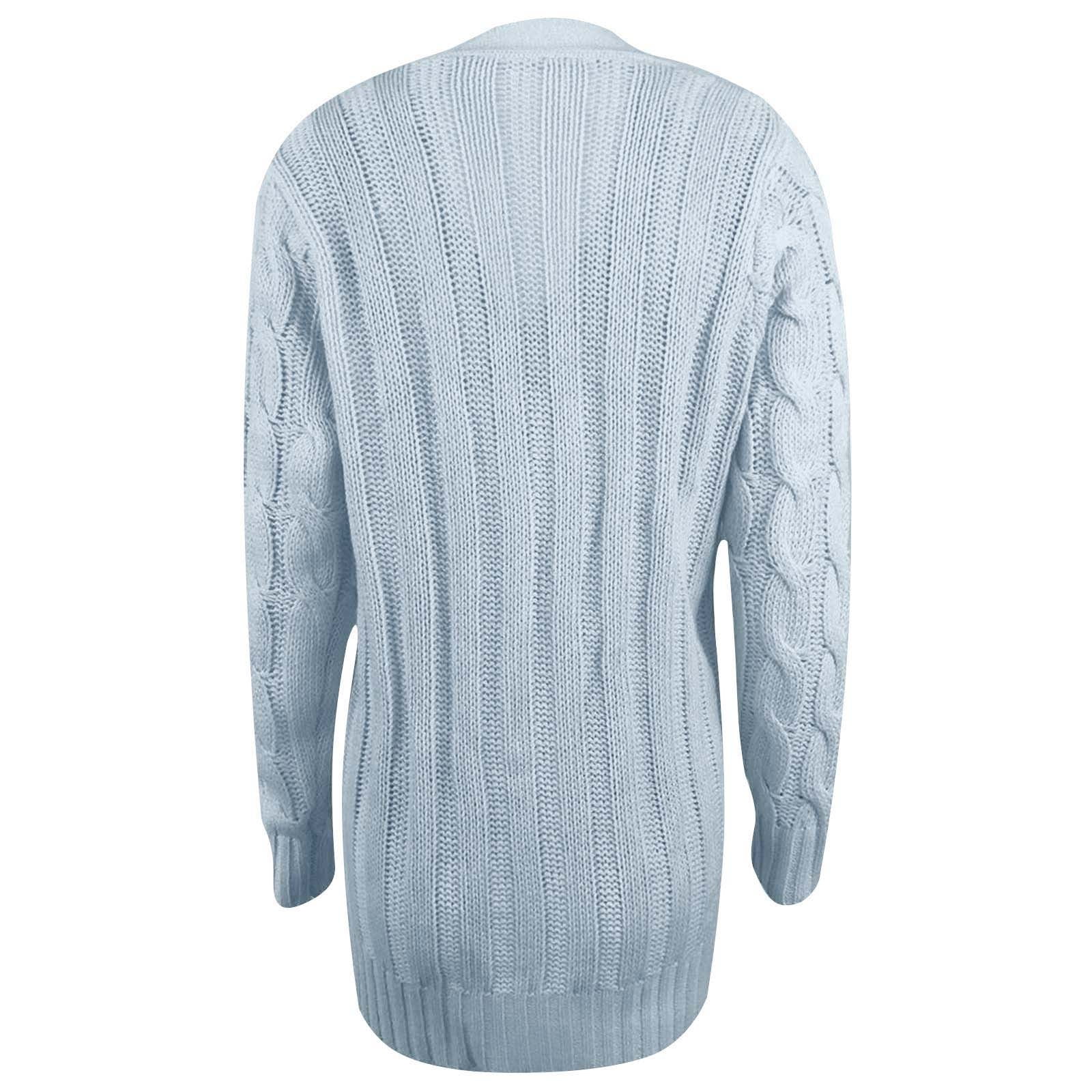 Women's Open Front Cardigan Sweaters Fall Winter Button Down Jacket Plus Size Cable Knit Chunky Winter Outerwear Coats Light Blue 2XL - image 5