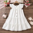 thumbnail image 2 of Coerni Robe Princesse à Manches Volantées pour Filles Été Douce Ample Robe de Fête d'Anniversaire Couleur Unie Robe de Plage, 2 of 9