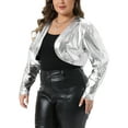 thumbnail image 4 of Agnes Orinda Women's Plus Size Sparkly Metallic Shrug Long Sleeve Open Front Party Cropped Bolero Jackets 2X Silver, 4 of 5