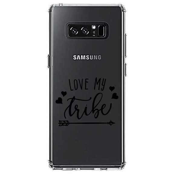 DistinctInk Clear Shockproof Hybrid Case for Samsung Galaxy Note 8 - TPU Bumper Acrylic Back Tempered Glass Screen Protector - Love My Tribe - Black Arrow