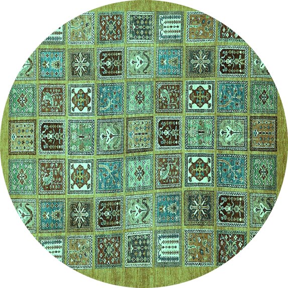 Ahgly Company Machine Washable Indoor Round Abstract Turquoise Blue Modern Area Rugs, 4' Round