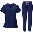thumbnail image 1 of Female Scrub Set Nurse Workwear V Neckline Professional Machine Washable Top and Pants Work Clothing for Beauty Center, 1 of 7