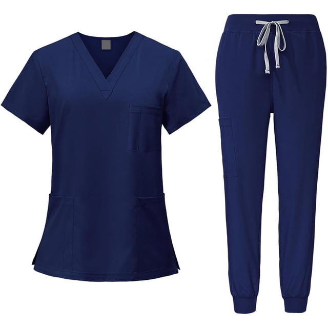 Female Scrub Set Nurse Workwear V Neckline Professional Machine Washable Top and Pants Work Clothing for Beauty Center