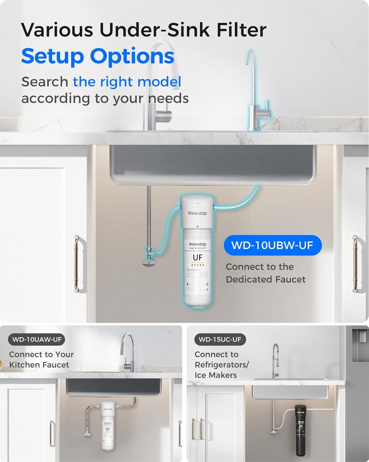 Waterdrop 10UBW-UF 0.01 μm Ultra Filtration Under Sink Water Filter System, Reduces Lead, Chlorine, Bad Taste & Odor, 1 Year
