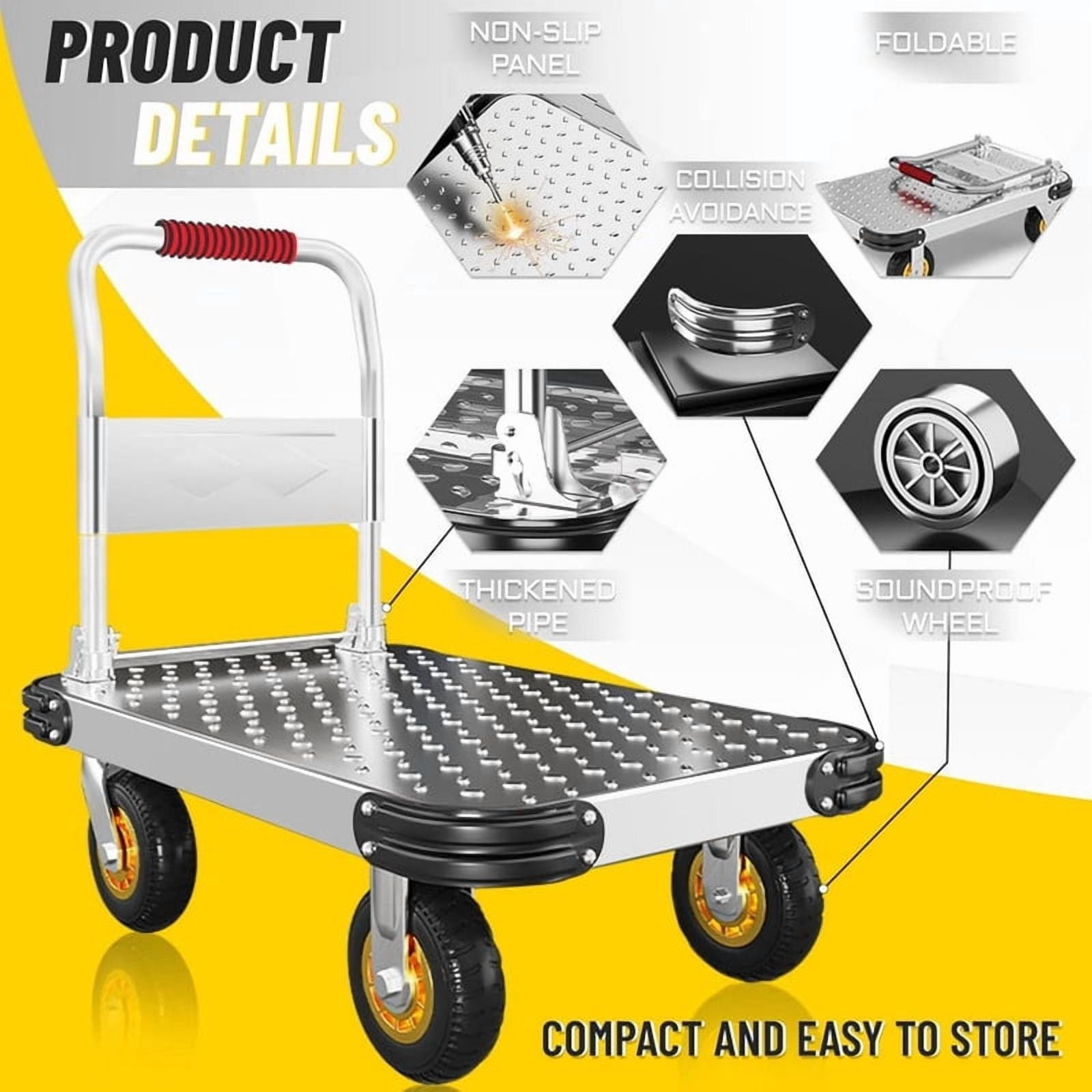 660lbs Capacity Folding Hand Truck, Heavy Duty Steel Utility Rolling Cart, Portable Moving Hand Dolly Cart
