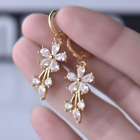 DESIGNICE Clip on Earrings for Women Flower Sparkly Crystal Elegant Cubic Zirconia Earrings