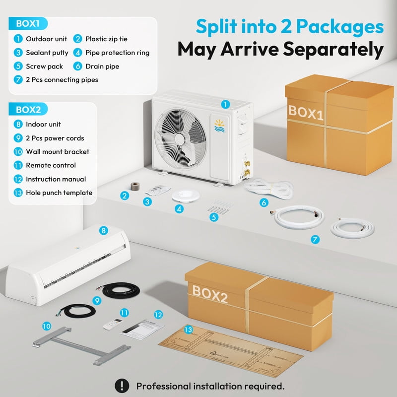 Etust Air Conditioner 18000 BTU Mini Split AC/Heating System, 19 SEER2, 900 Sq.ft Coverage, 208-230V