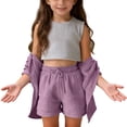 thumbnail image 6 of Amidoa Girls 2 Piece Outfits Summer Clothes Soft Long Sleeve T Shirts and With Pockets Casual Shorts Kids Clothing Sets Purple Size 4T, 6 of 9