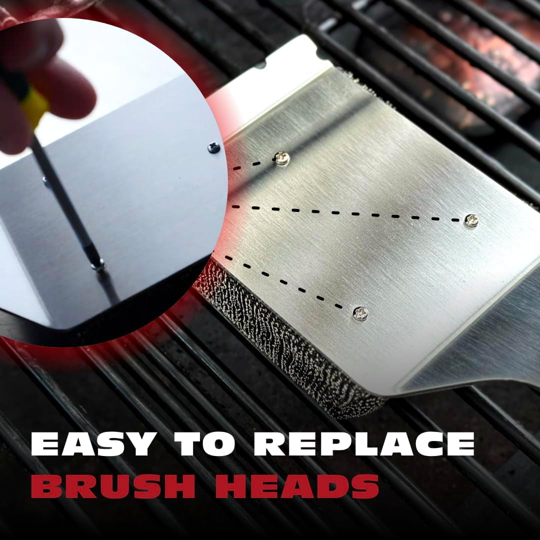 For Barbecue – Extended Large Wooden Handle with Replaceable Head, No Scratch BBQ Cleaning Accessories for Outdoor Grills – Bristle Free Grill Brush and Scraper