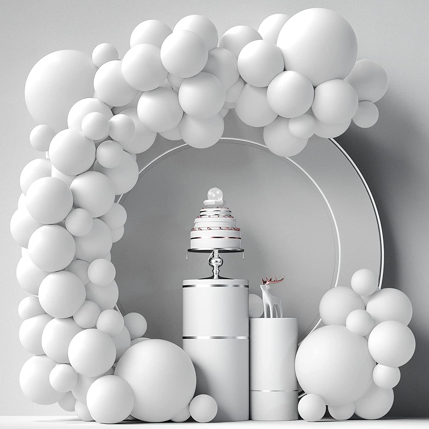 White Balloons 84 pcs White Balloons Garland Arch Kit 5 inch +12 inch +18 inch Pastel White