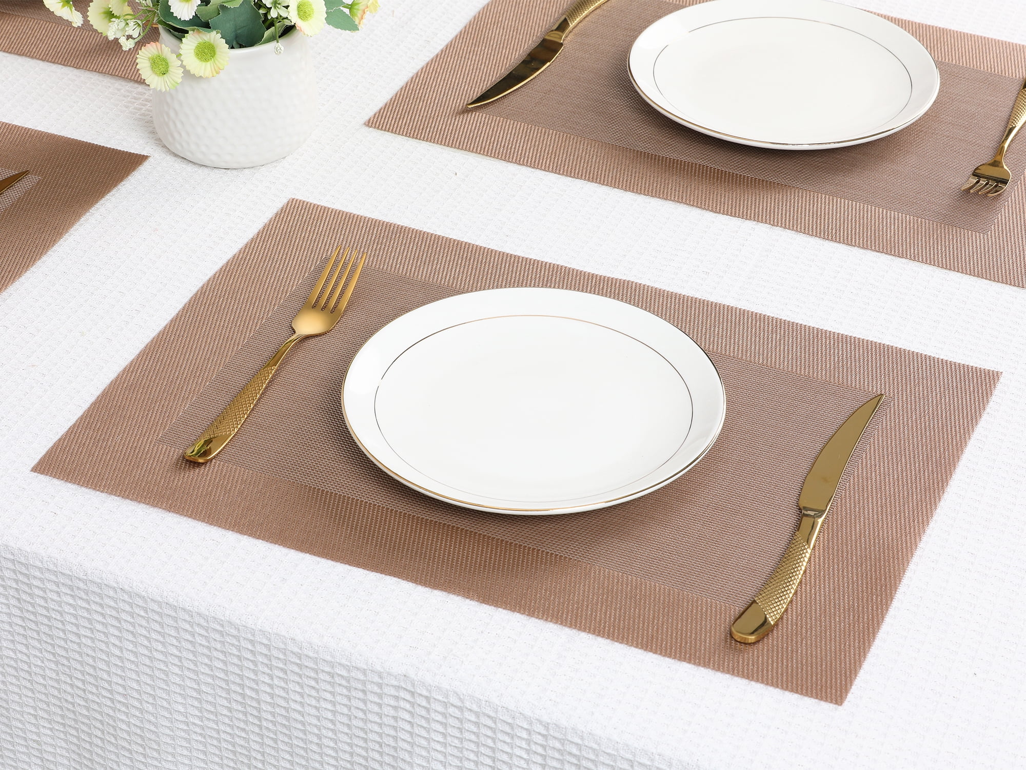 Unique Bargains Set of 8 Table Placemats Washable Wipeable Table Mat Rose Gold 18x12Inch