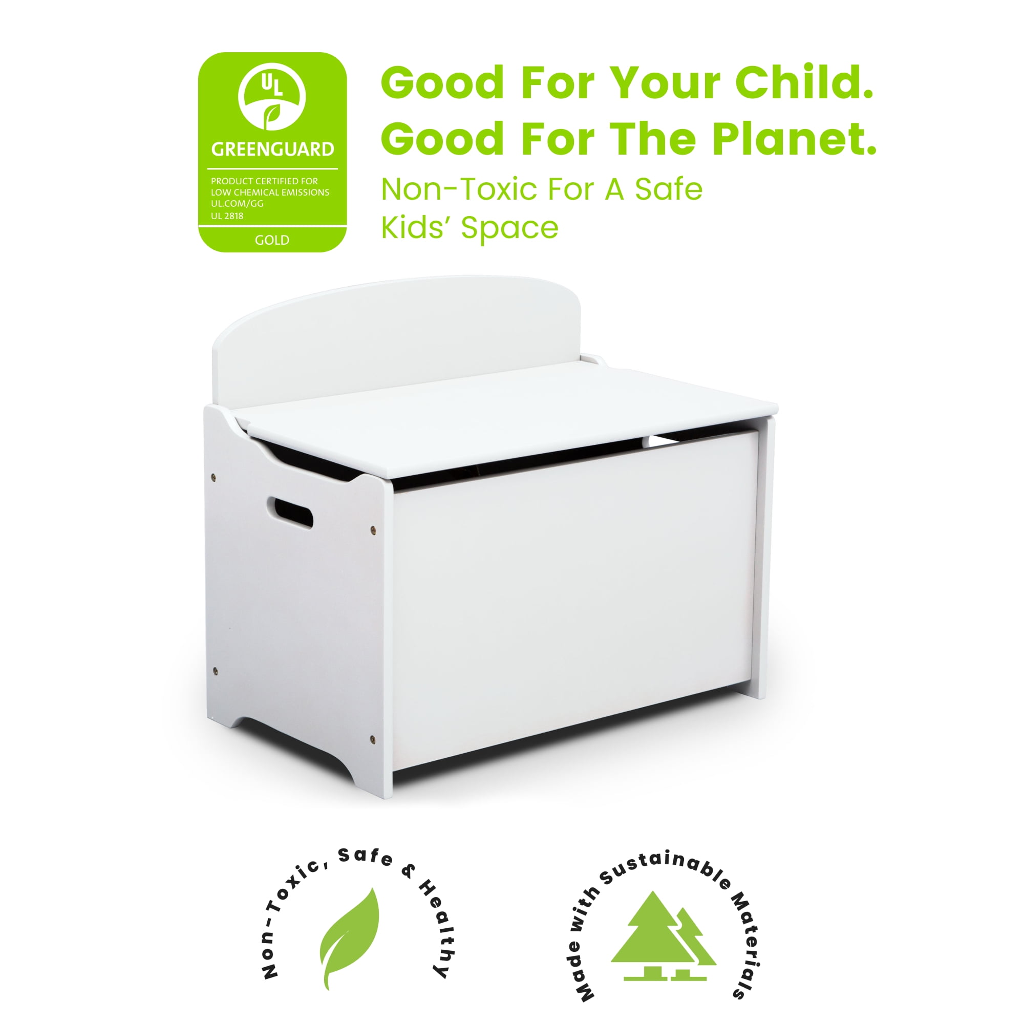 Delta Children Classic Wood Toy Box, Bianca White