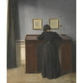 thumbnail image 2 of Vilhelm Hammershøi 12x14 Gold Ornate Wood Frame and Double Matted Museum Art Print Titled - Ida Standing at a Desk, 2 of 4