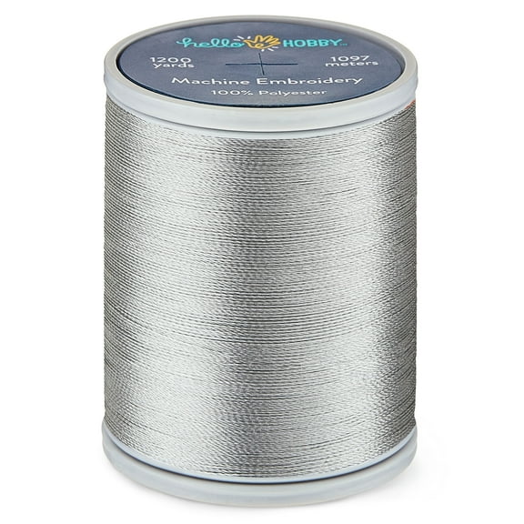 Hello Hobby Silver Gray 100% Polyester Machine Embroidery Thread, 40 WT, 1200 Yards