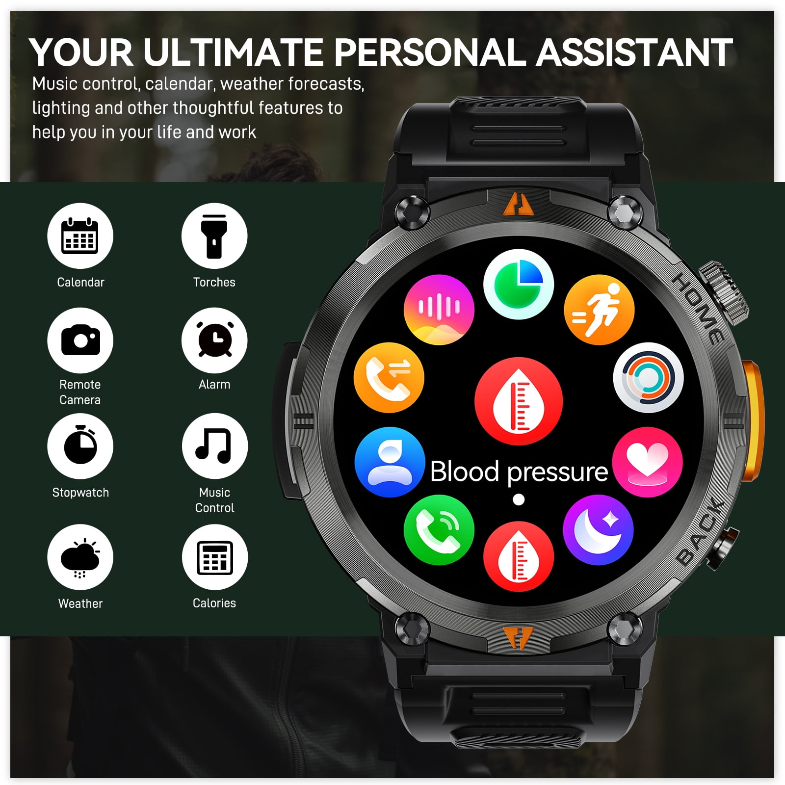 PAKRYS 1.45" Smart Watch for Men Bluetooth Call Smartwatch Outdoor Watch Compatible with iPhone Samsung
