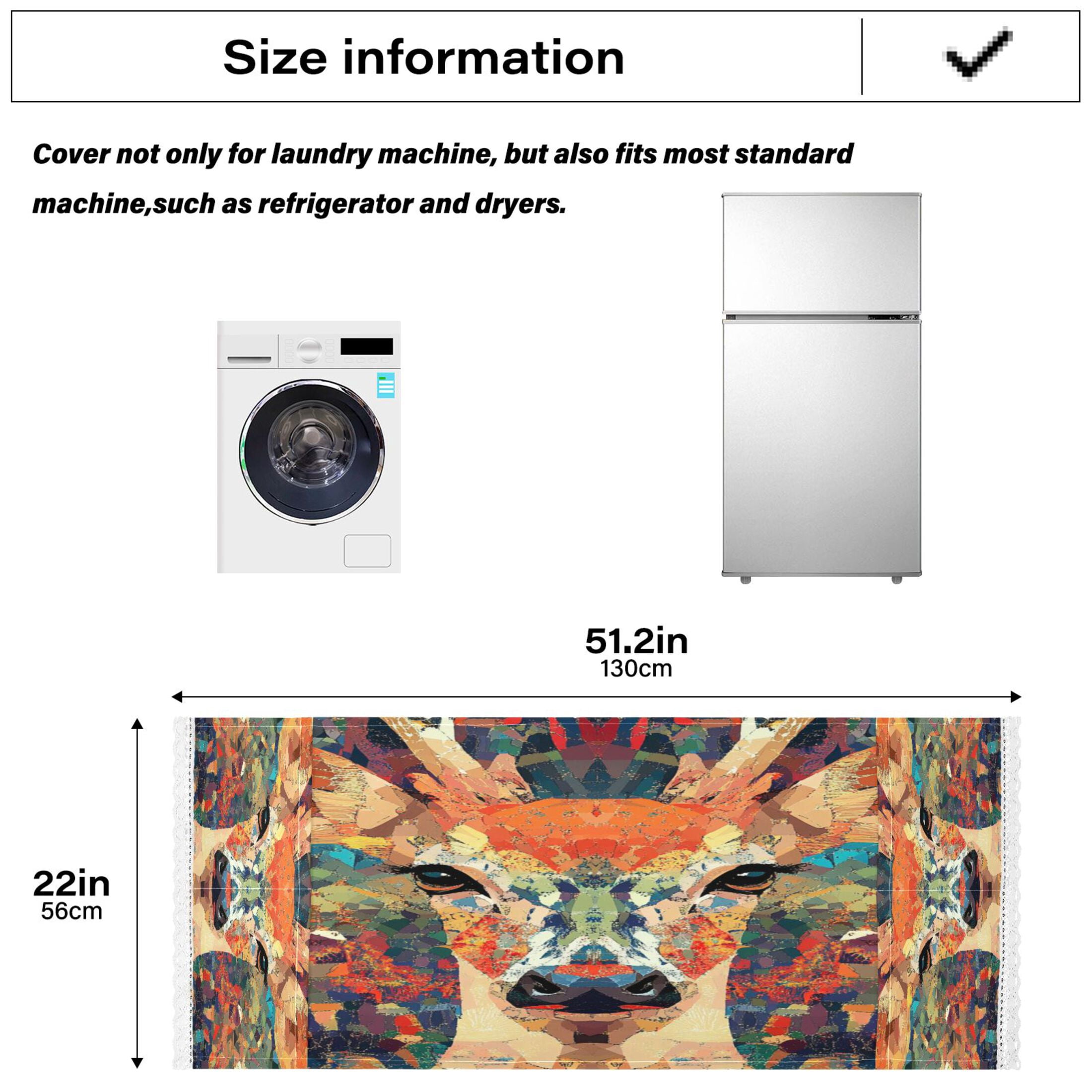 Deer MuzzleWasher and Dryer Covers Dust-Proof and Oil Resistant Fridge Cover with 4 Storage Pockets Washing Machine Top Cover for Laundry Kitchen Home 51.2 x 22 In