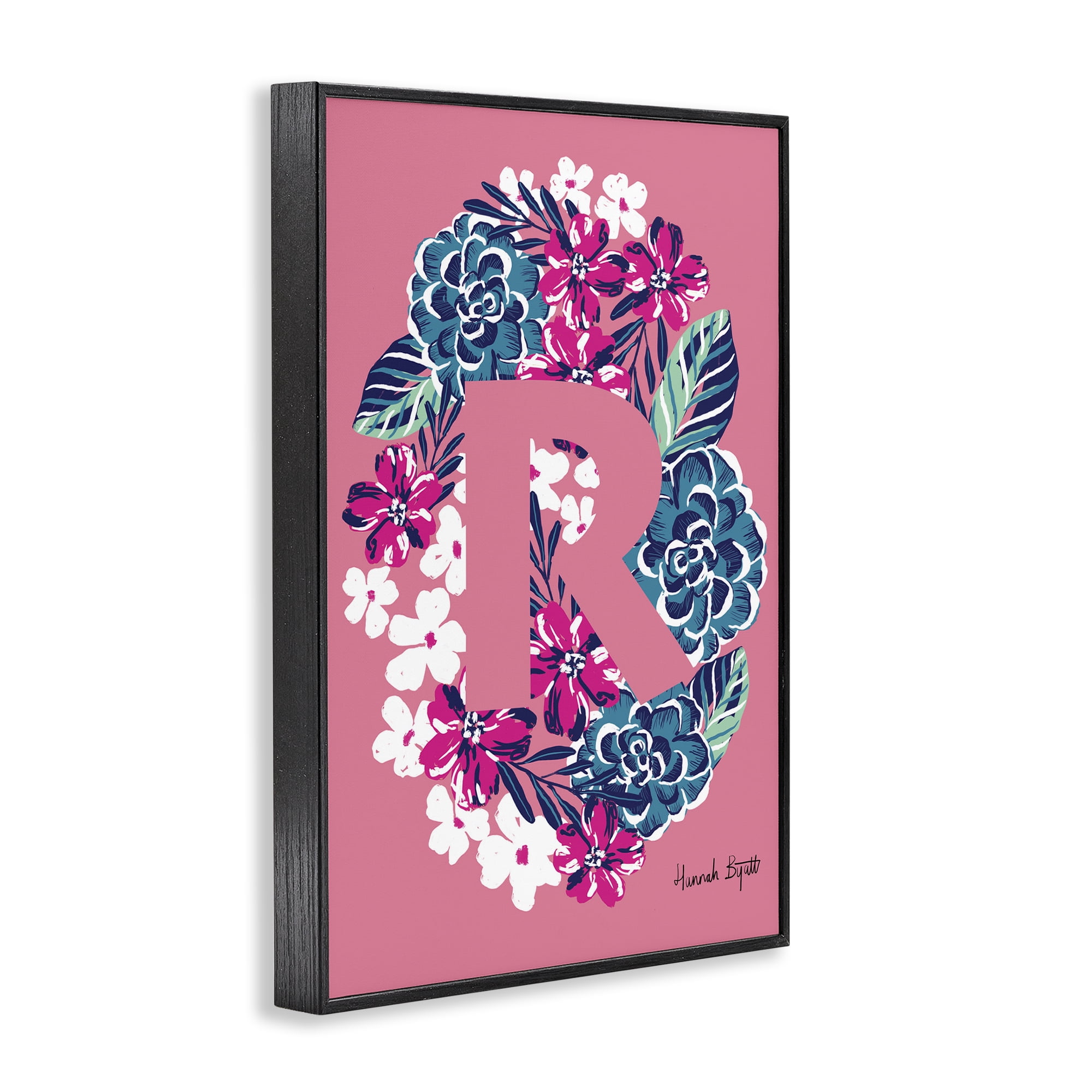 Stupell Industries Floral Bloom Letter R Botanical & Floral Painting Black Framed Art Print Wall Art, 16 x 24